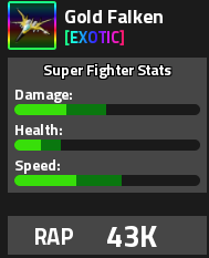 Gold Falken Military Tycoon Exotic Super Fighter card with RAP 43K