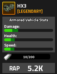 HX3 Military Tycoon Legendary armored vehicle card