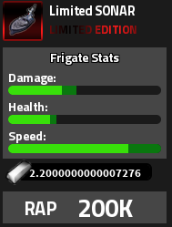 Limited SONAR Military Tycoon Limited Edition frigate card RAP 200K