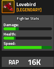 Lovebird Military Tycoon Legendary Fighter Stats card RAP 16K